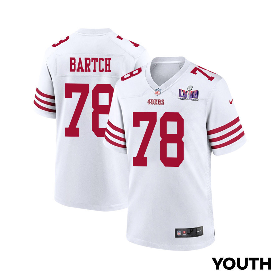 Ben Bartch 78 San Francisco 49ers Super Bowl LVIII Patch Game YOUTH Jersey - White