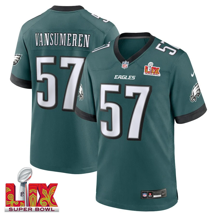Ben VanSumeren #57 Philadelphia Eagles Super Bowl LIX Jersey - Men's - Midnight Green