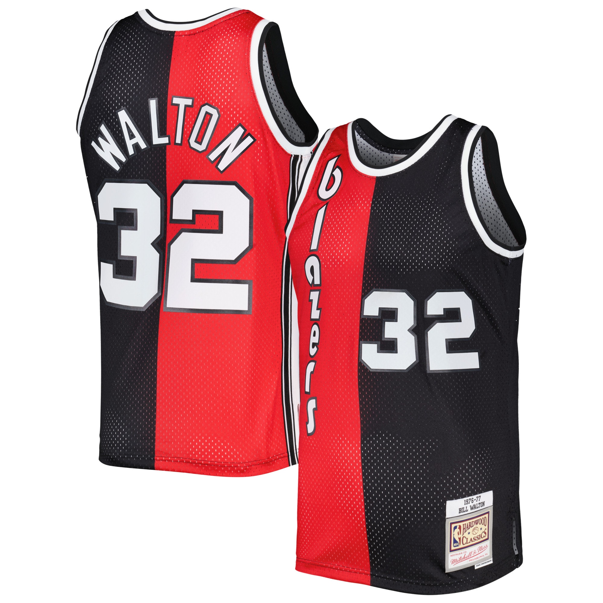 Bill Walton Portland Trail Blazers Mitchell & Ness Hardwood Classics 1976\/77 Split Swingman Jersey - Red\/Black