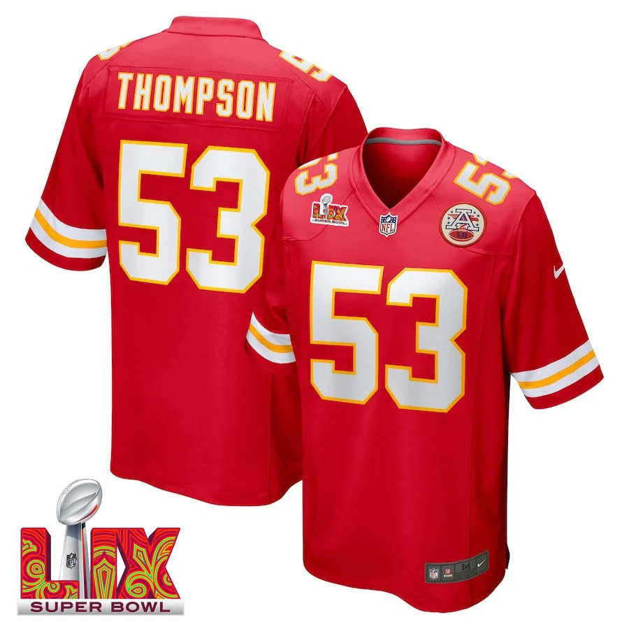 BJ Thompson #53 Kansas City Chiefs Super Bowl LIX Jersey - Men's - Red