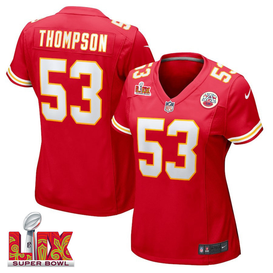BJ Thompson #53 Kansas City Chiefs Super Bowl LIX Women's Jersey - Red