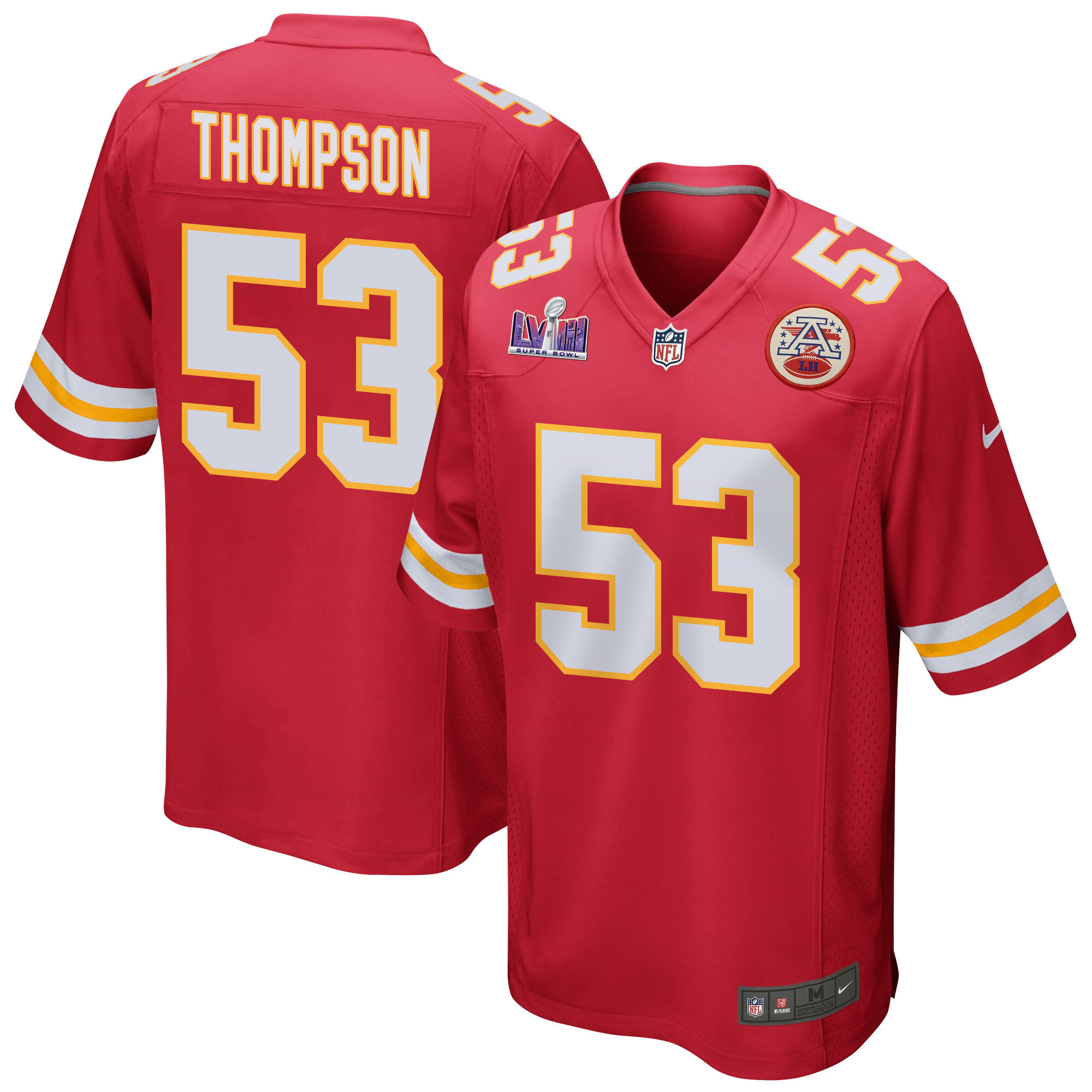 BJ Thompson 53 Kansas City Chiefs Super Bowl LVIII Patch Game Men Jersey - Red