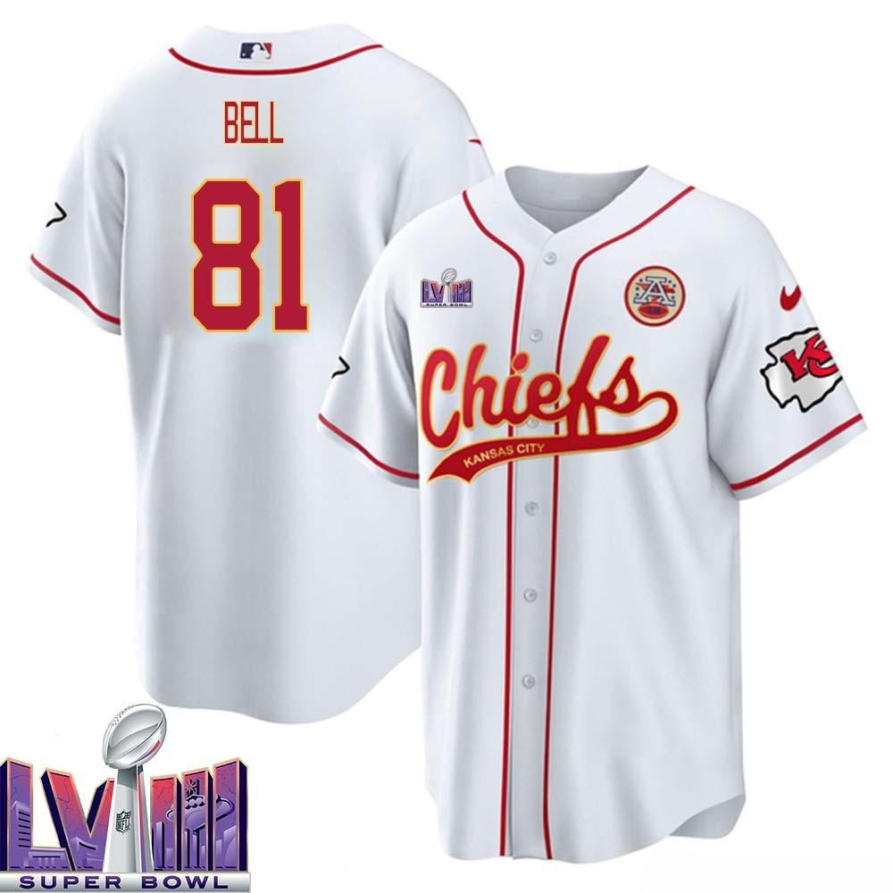 Blake Bell 81 Kansas City Chiefs Super Bowl LVIII Baseball Men Jersey - White