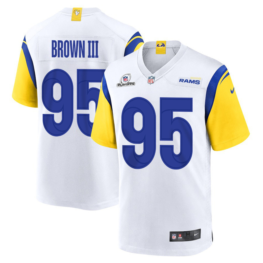 Bobby Brown III 95 Los Angeles Rams 2023 Playoffs Patch Game Men Jersey - White