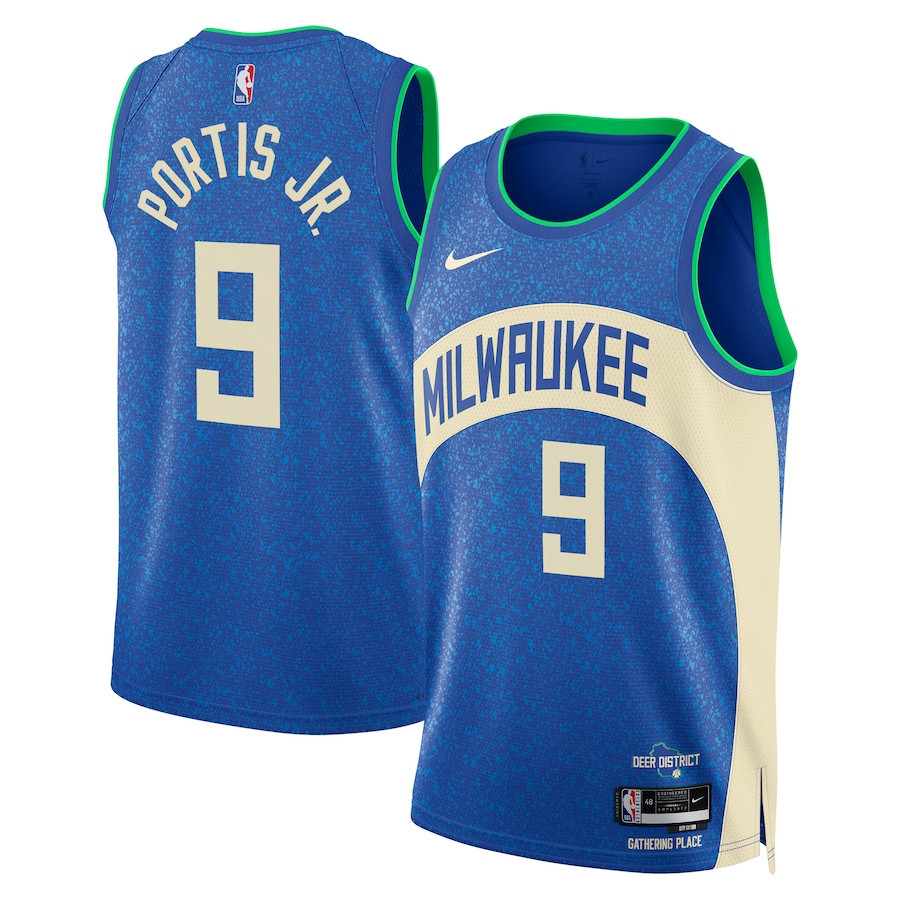 Bobby Portis Jr 9 Milwaukee Bucks 2023/24 City Edition Swingman Jersey - Royal
