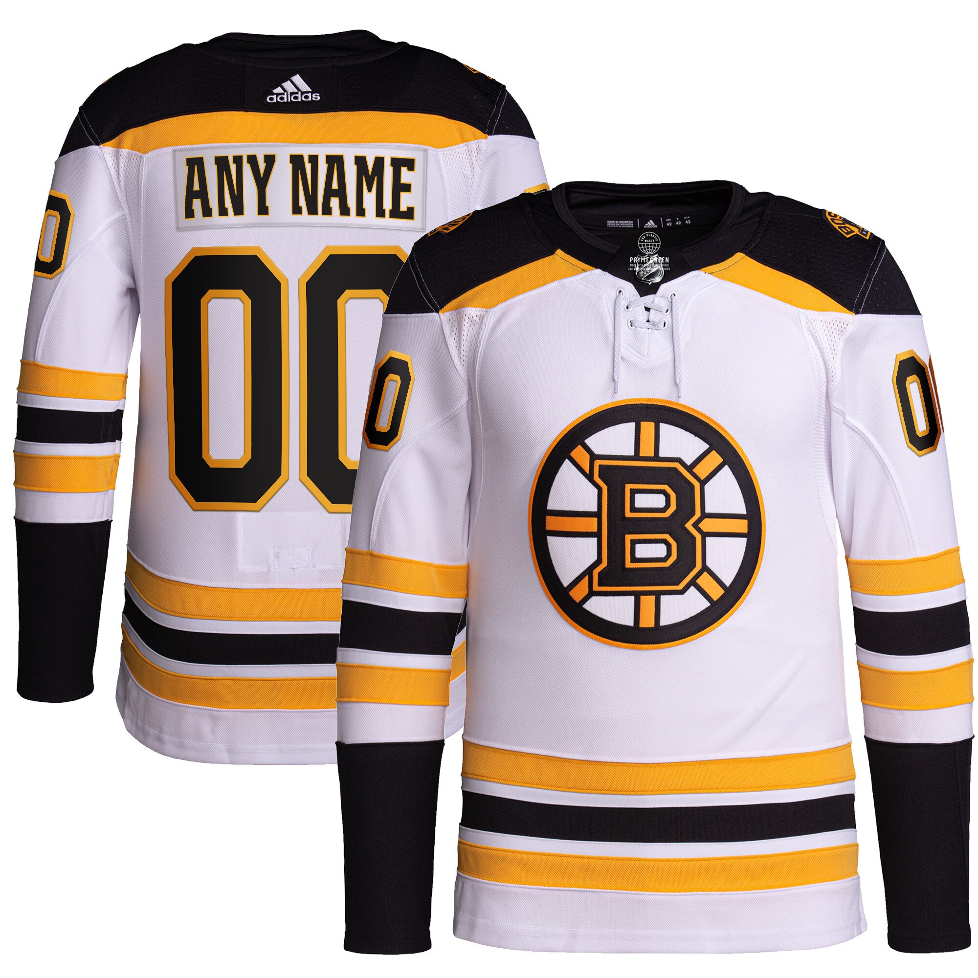 Boston Bruins adidas Away Primegreen Authentic Custom Jersey - White