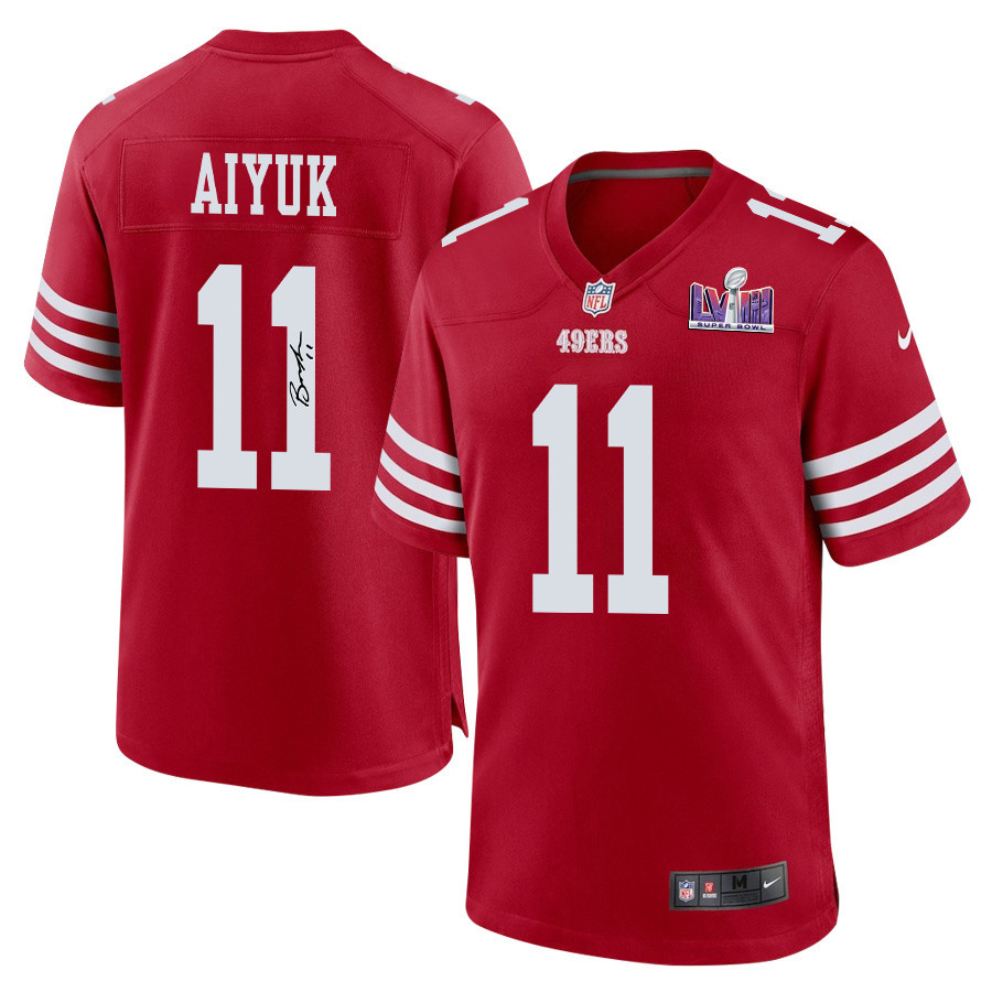 Brandon Aiyuk 11 Signed San Francisco 49ers Super Bowl LVIII Game Men Jersey - Scarlet
