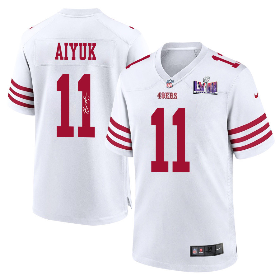 Brandon Aiyuk 11 Signed San Francisco 49ers Super Bowl LVIII Game Men Jersey - White