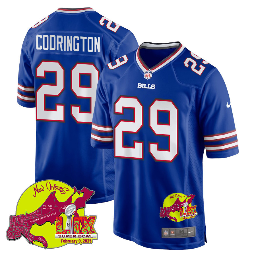 Brandon Codrington 29 Buffalo Bills Super Bowl LIX New Orleans Patch Game Men Jersey - Royal