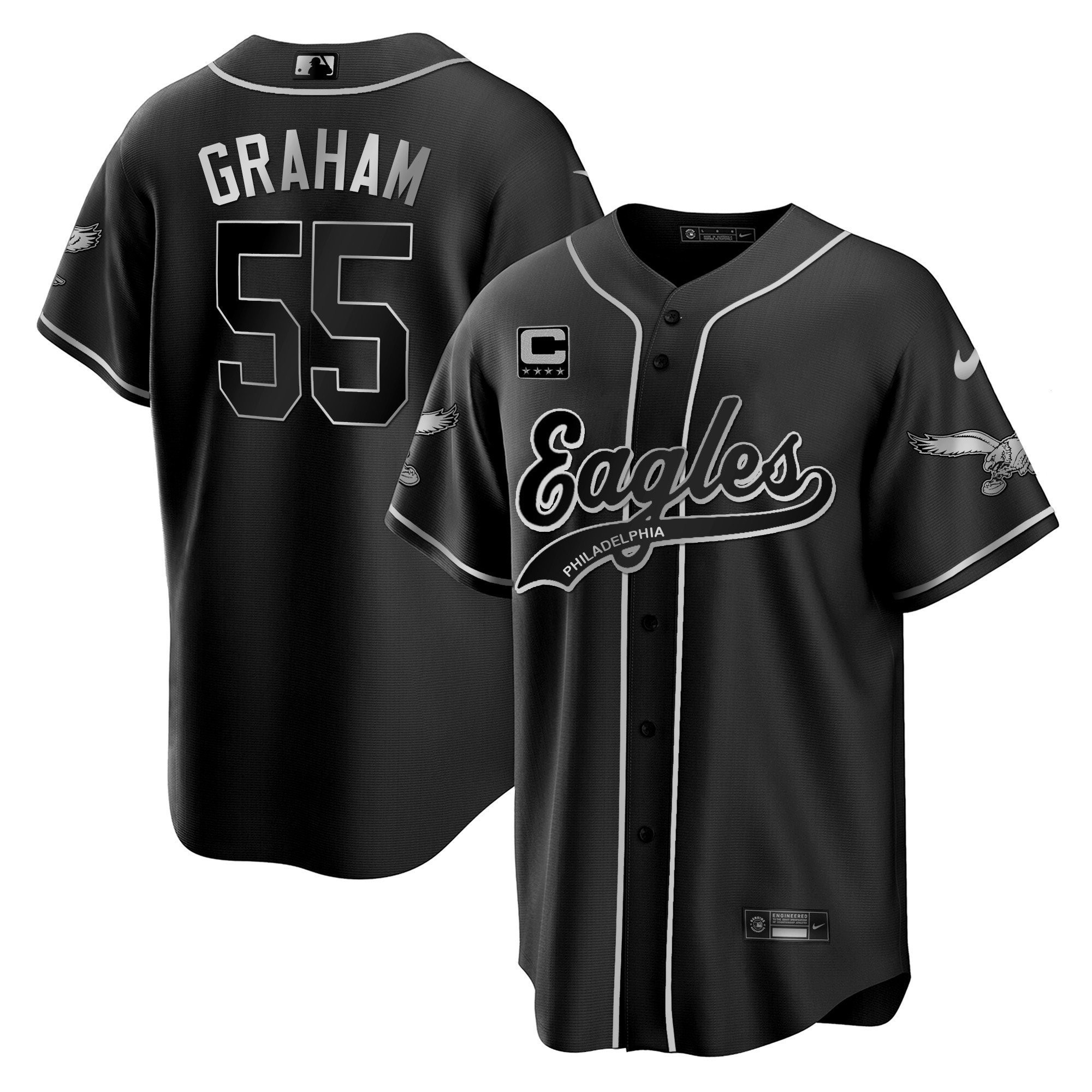 Brandon Graham 55 Philadelphia Eagles Baseball Men Jersey - Black Silver
