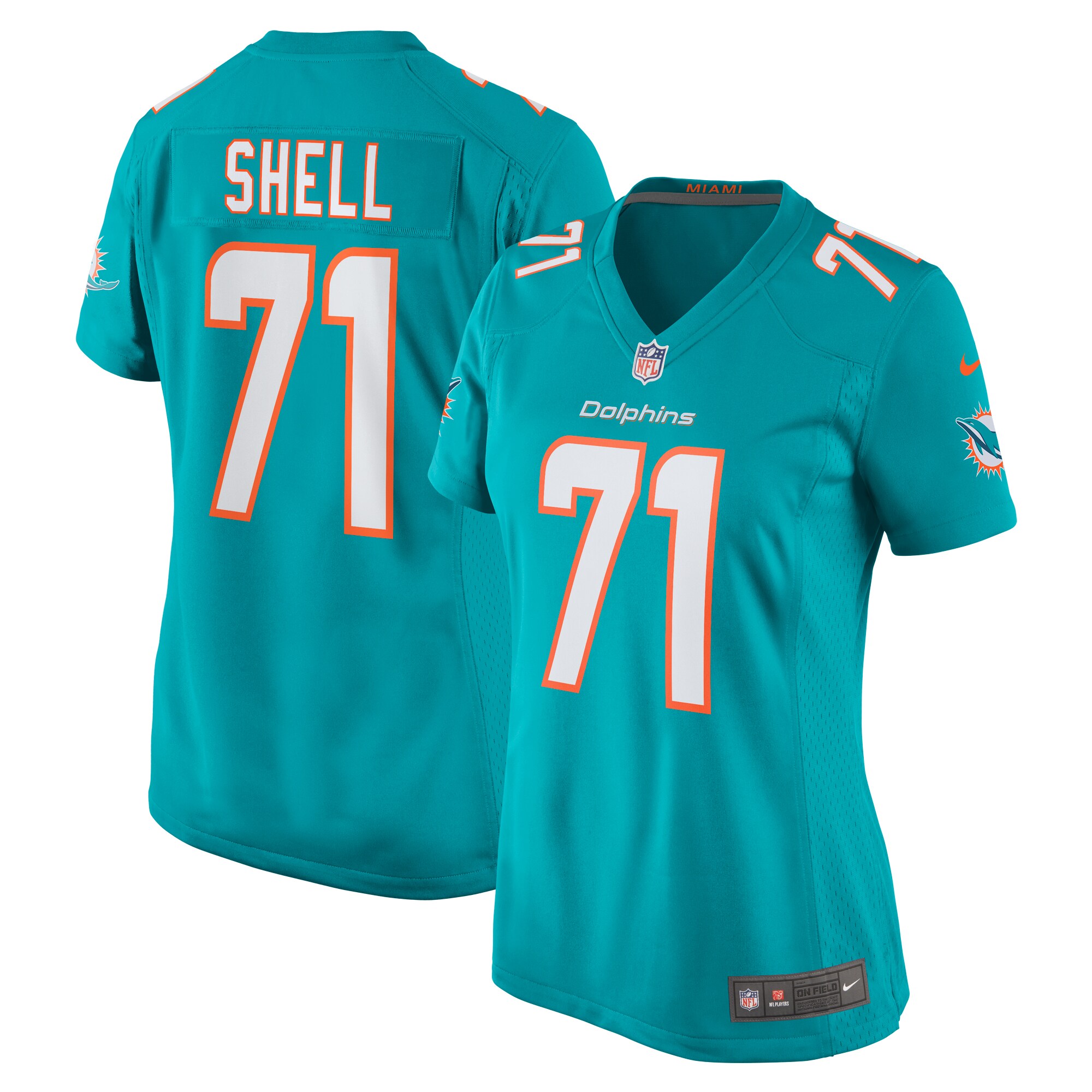 Brandon Shell Miami Dolphins Women's Home Game Player Jersey - Aqua
