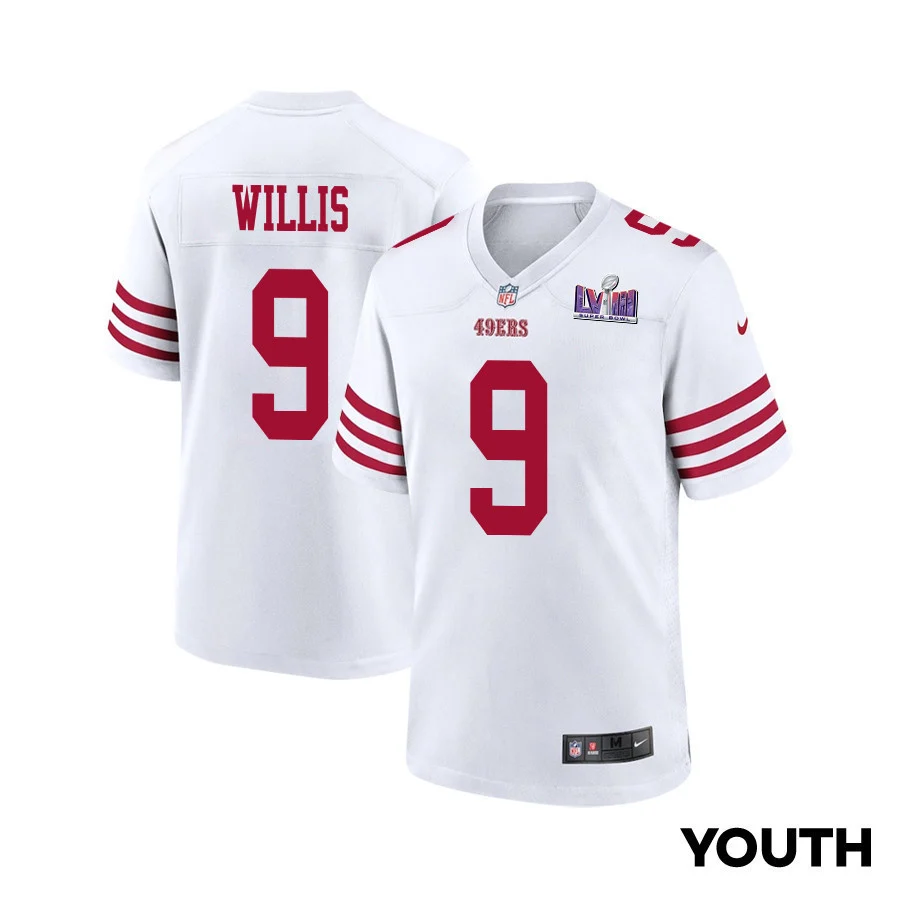Brayden Willis 9 San Francisco 49ers Super Bowl LVIII Patch Game YOUTH Jersey - White