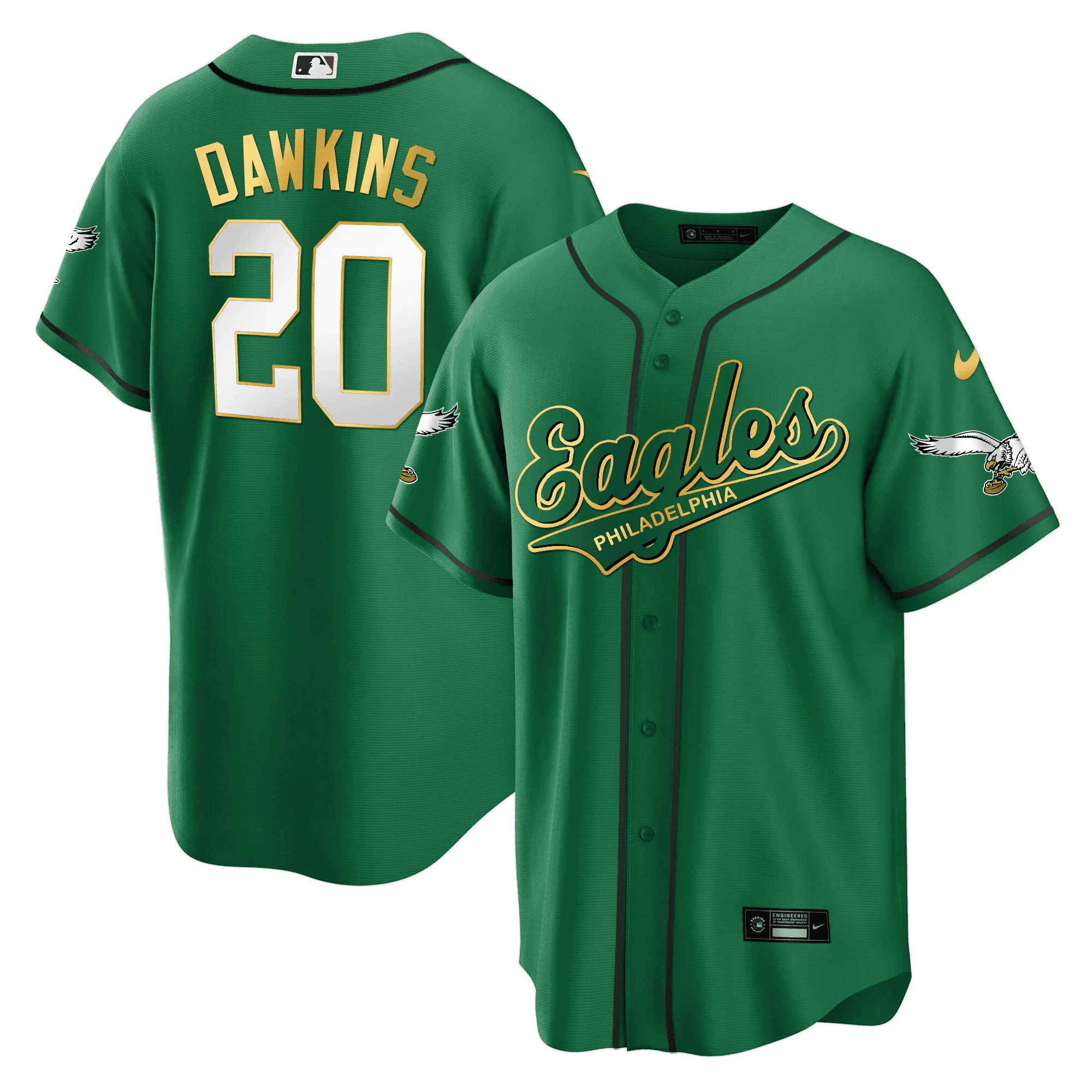 Brian Dawkins 20 Philadelphia Eagles Baseball Men Jersey - Kelly Gold Trim