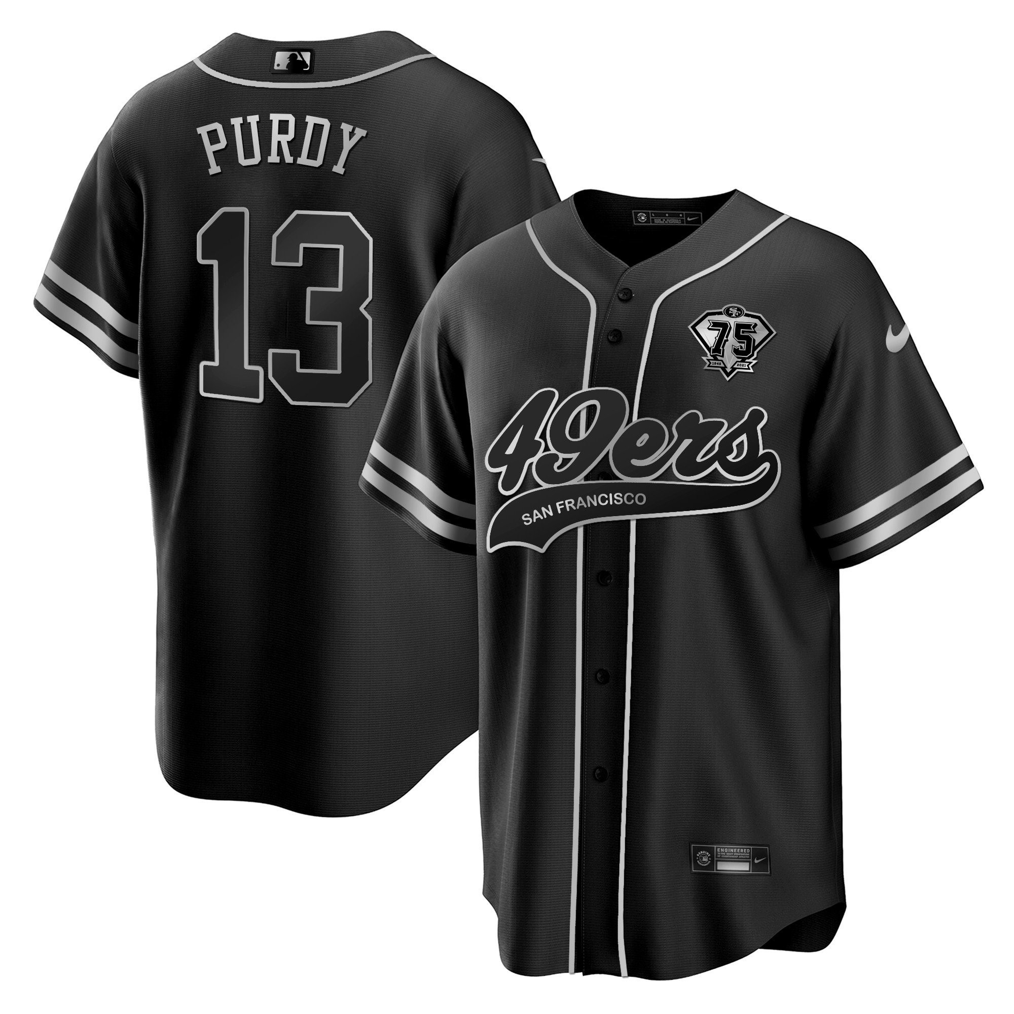 Brock Purdy 13 San Francisco 49ers Baseball Men Jersey - Black Silver