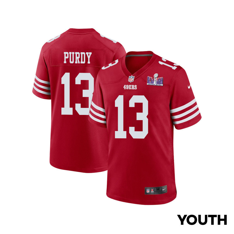 Brock Purdy 13 San Francisco 49ers Super Bowl LVIII Patch Game YOUTH Jersey - Scarlet