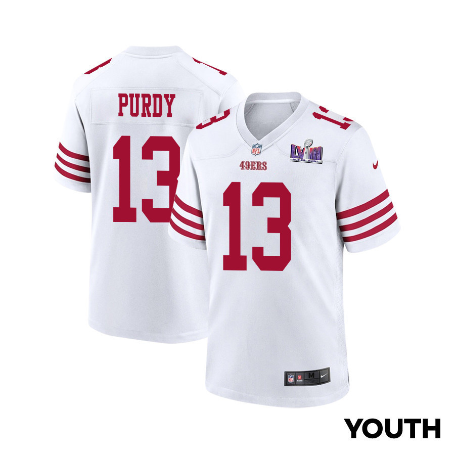 Brock Purdy 13 San Francisco 49ers Super Bowl LVIII Patch Game YOUTH Jersey - White