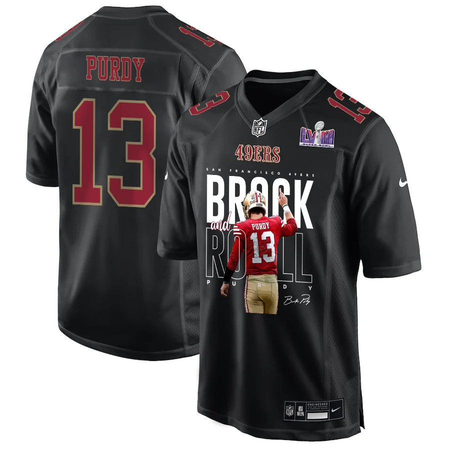 Brock Purdy 13 Signed Brock And Roll San Francisco 49ers V2 Fashion Game Men Jersey - Carbon Black