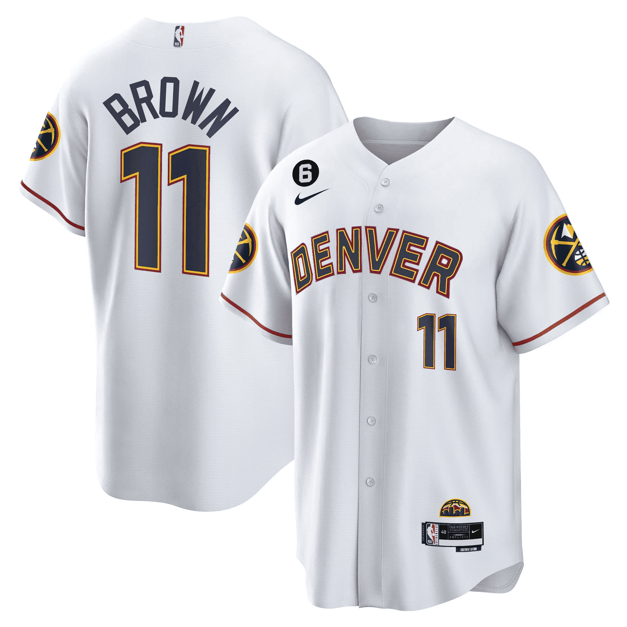 Bruce Brown 11 Denver Nuggets Baseball Men Jersey - White