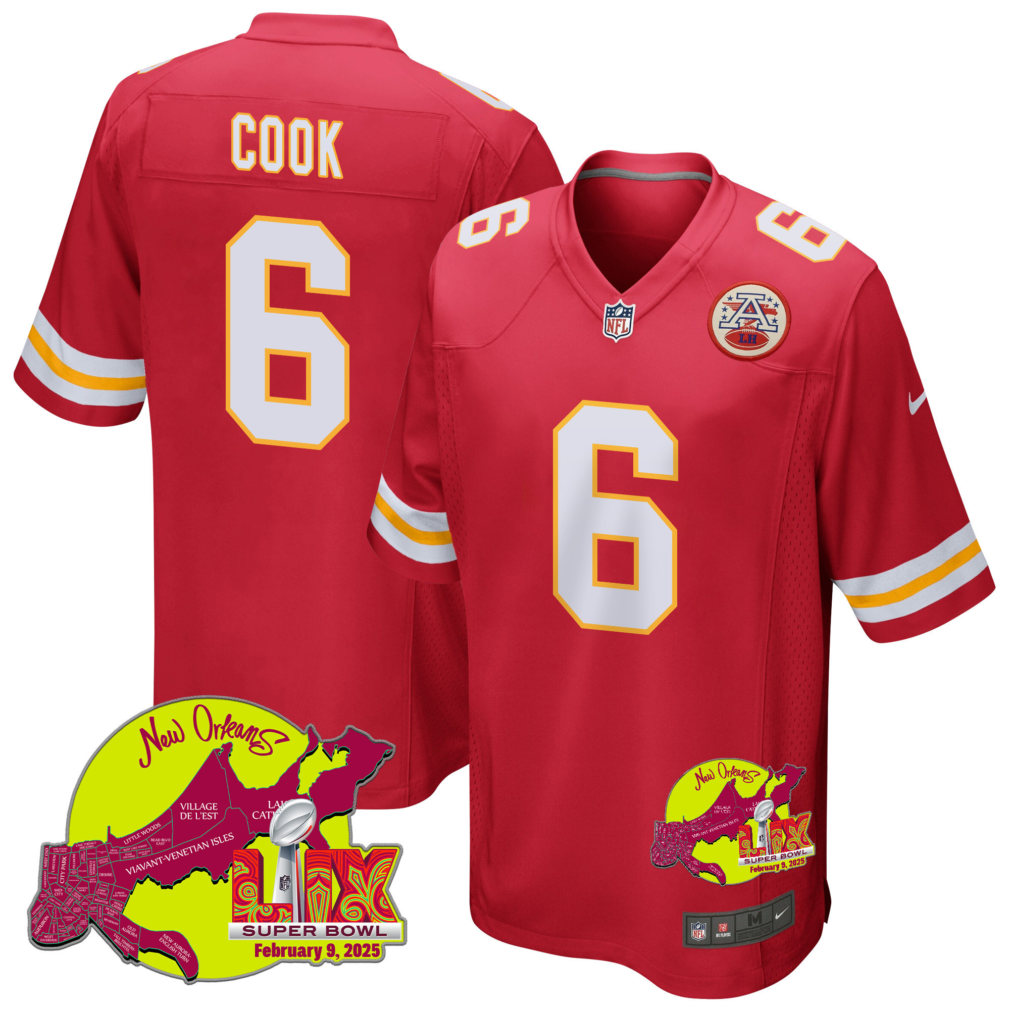 Bryan Cook 6 Kansas City Chiefs Super Bowl LIX New Orleans Patch Game Men Jersey - Red