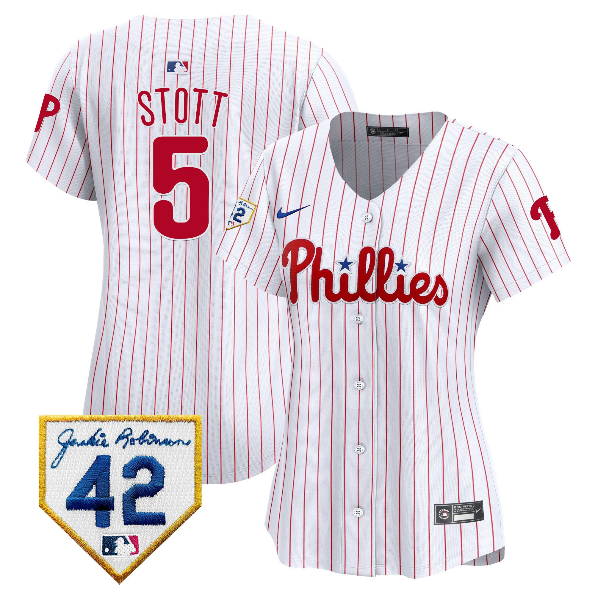 Bryson Stott 5 Philadelphia Phillies 2024 Jackie Robinson Patch Women Jersey - White