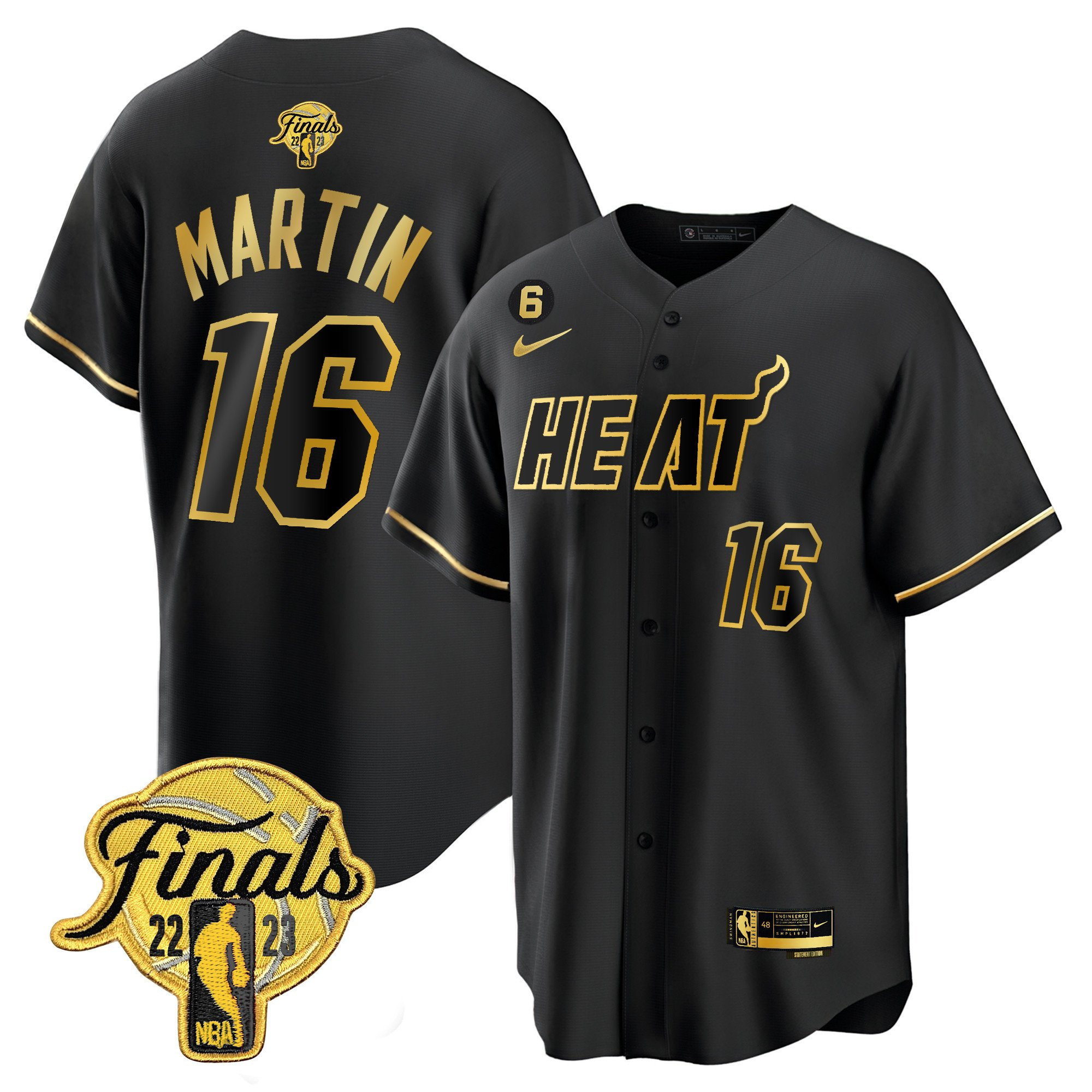 Caleb Martin 16 Miami Heat 2023 Finals Baseball Men Jersey - Black Gold