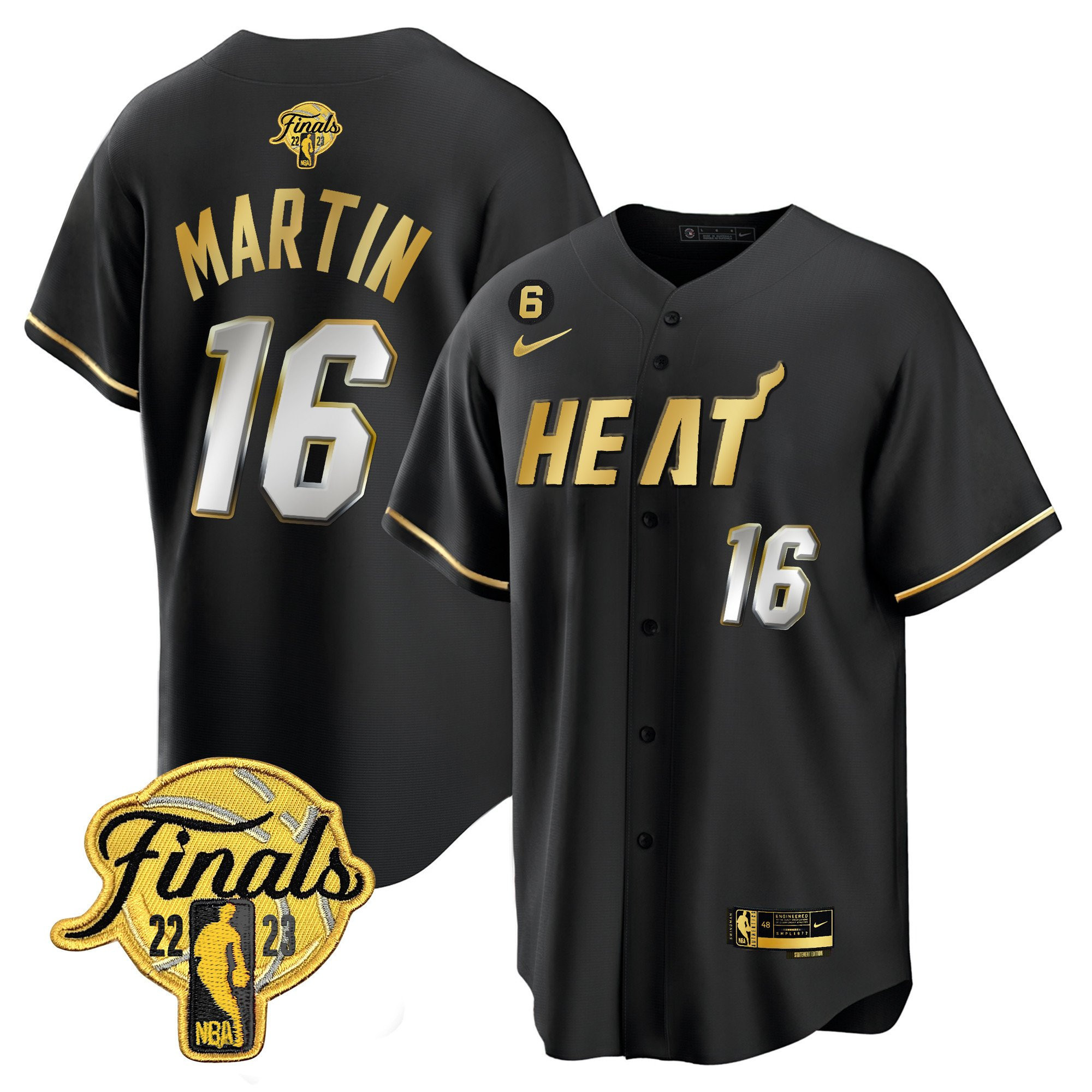 Caleb Martin 16 Miami Heat 2023 Finals Baseball Men Jersey - Black Limited