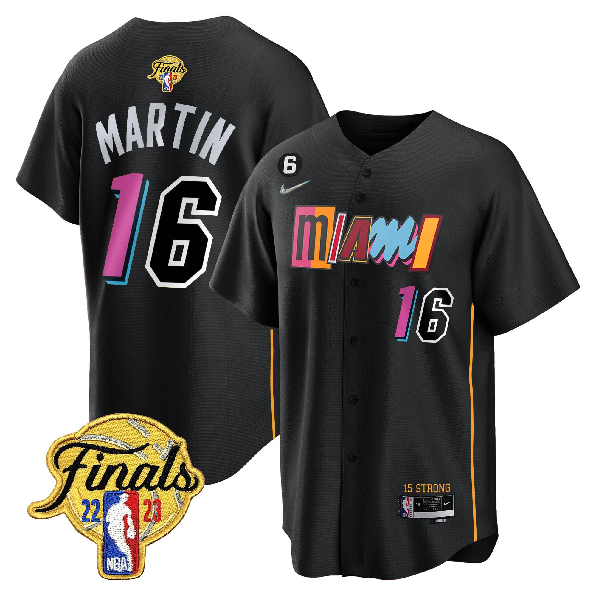 Caleb Martin 16 Miami Heat 2023 Finals Baseball Men Jersey - City Black