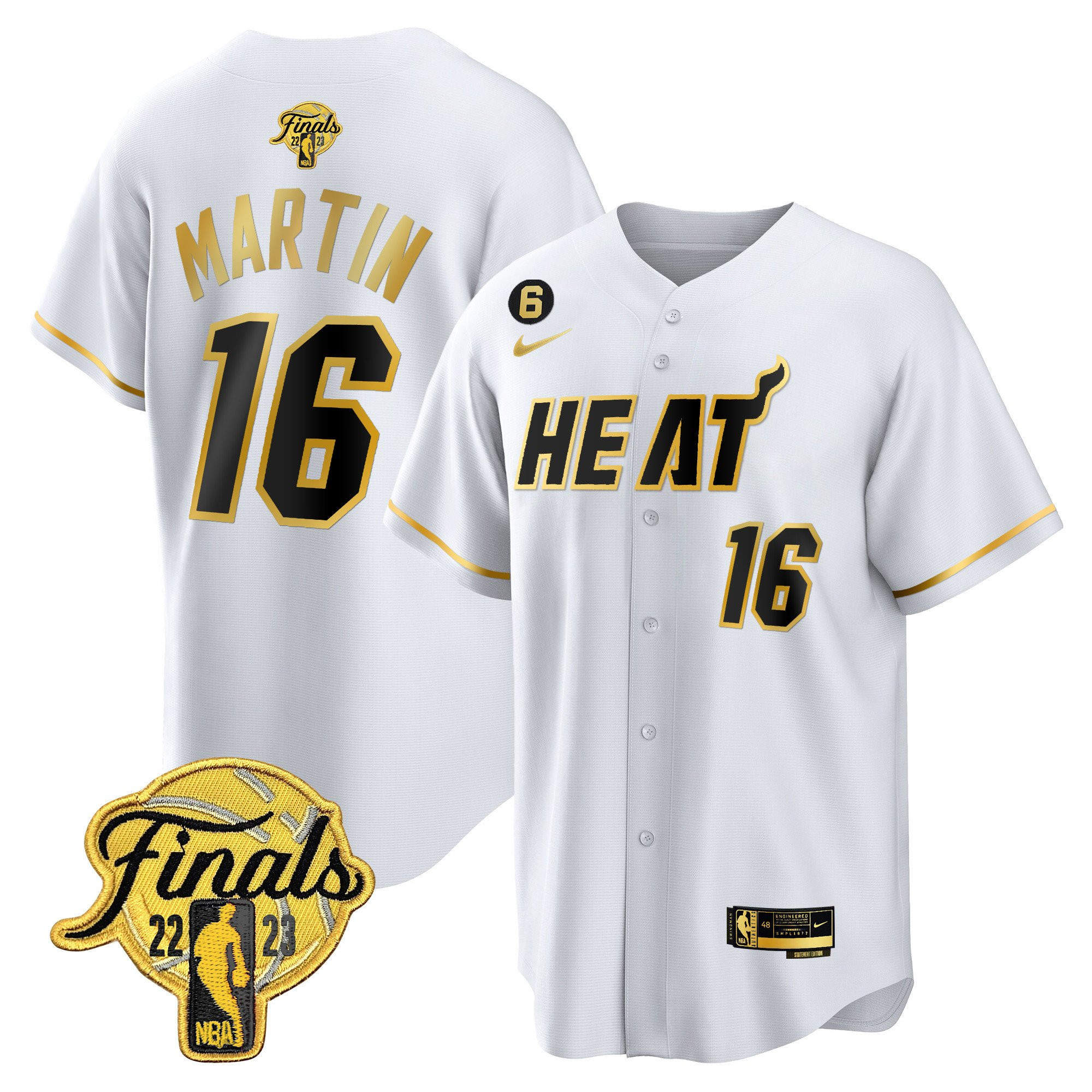 Caleb Martin 16 Miami Heat 2023 Finals Baseball Men Jersey - White Gold