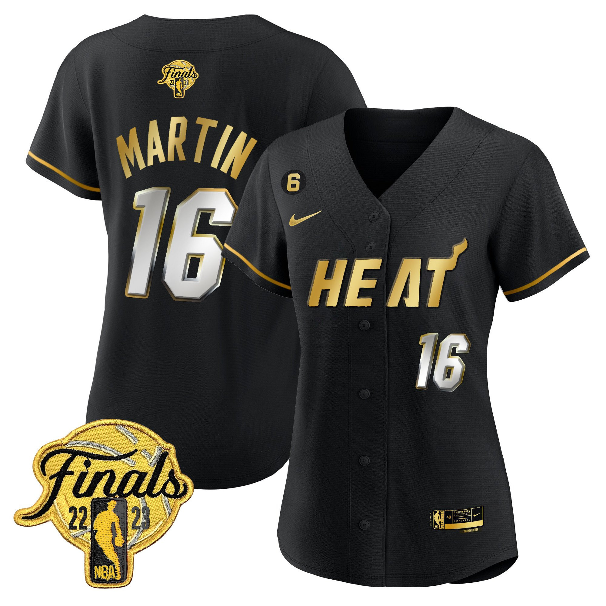 Caleb Martin 16 Miami Heat 2023 Finals Baseball Women Jersey - Black Limited