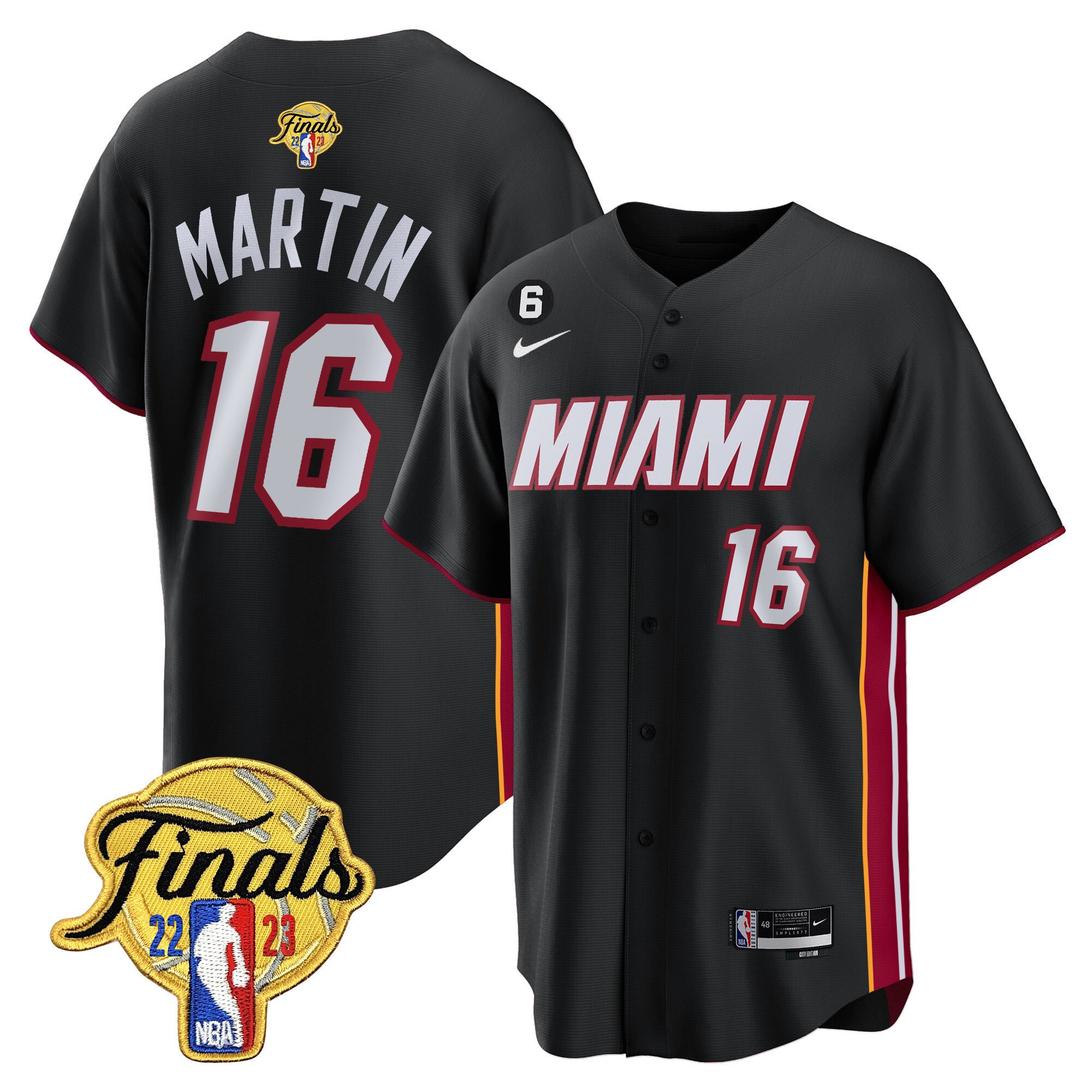 Caleb Martin 16 Miami Heat 2023 Finals Patch Baseball Men Jersey - Black