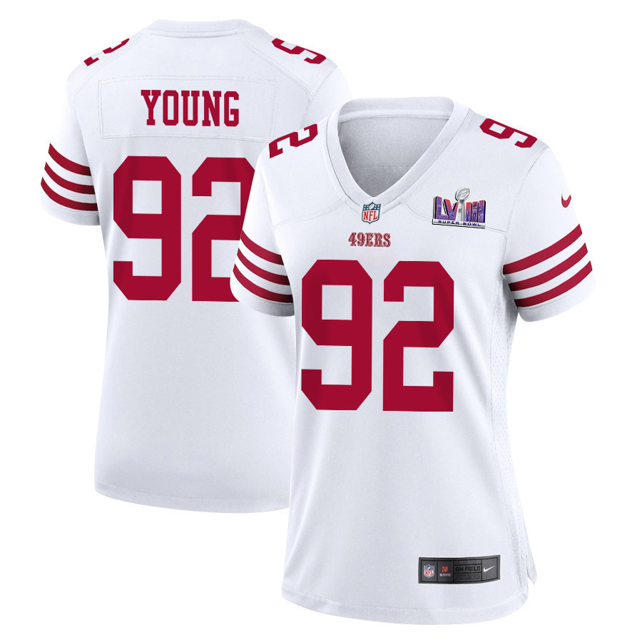 Chase Young 92 San Francisco 49ers Super Bowl LVIII Patch Game Women Jersey - White