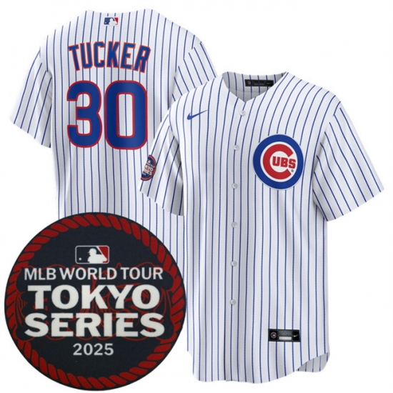 Chicago Cubs 30 Kyle Tucker White 2025 World Tour Tokyo Series Home Stitched Baseball Jersey