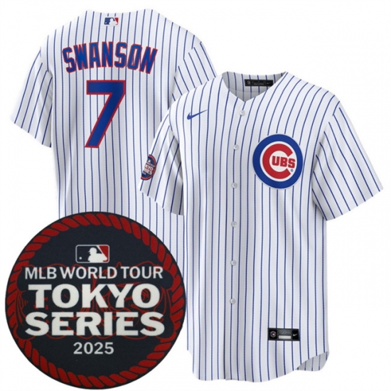 Chicago Cubs 7 Dansby Swanson White 2025 World Tour Tokyo Series Home Stitched Baseball Jersey