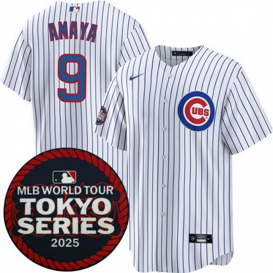Chicago Cubs 9 Miguel Amaya White 2025 World Tour Tokyo Series Home Stitched Baseball Jersey