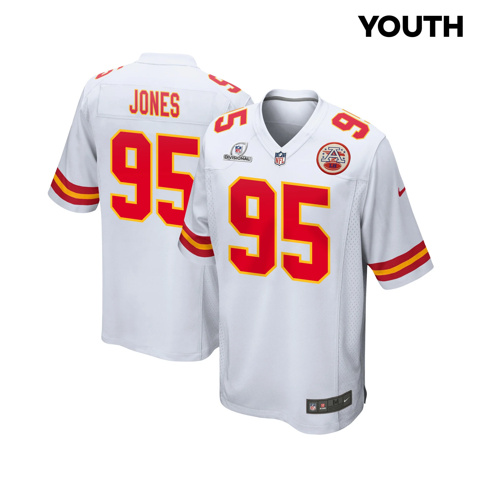 Chris Jones 95 Kansas City Chiefs Super Bowl LVIII Patch Game YOUTH Jersey - White