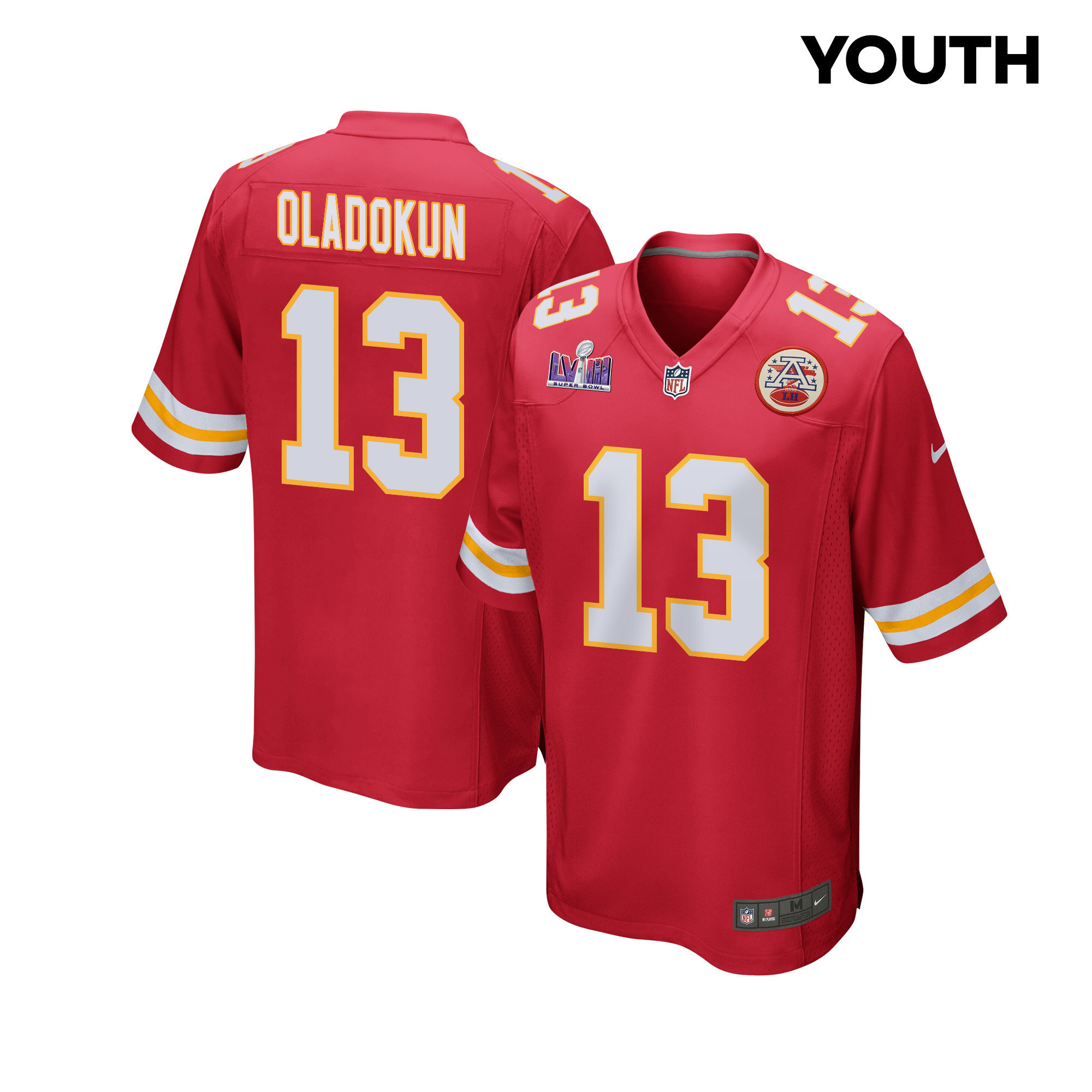Chris Oladokun 13 Kansas City Chiefs Super Bowl LVIII Patch Game YOUTH Jersey - Red