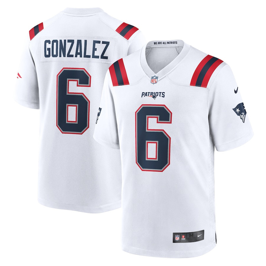 Christian Gonzalez 6 New England Patriots Men Game Jersey - White