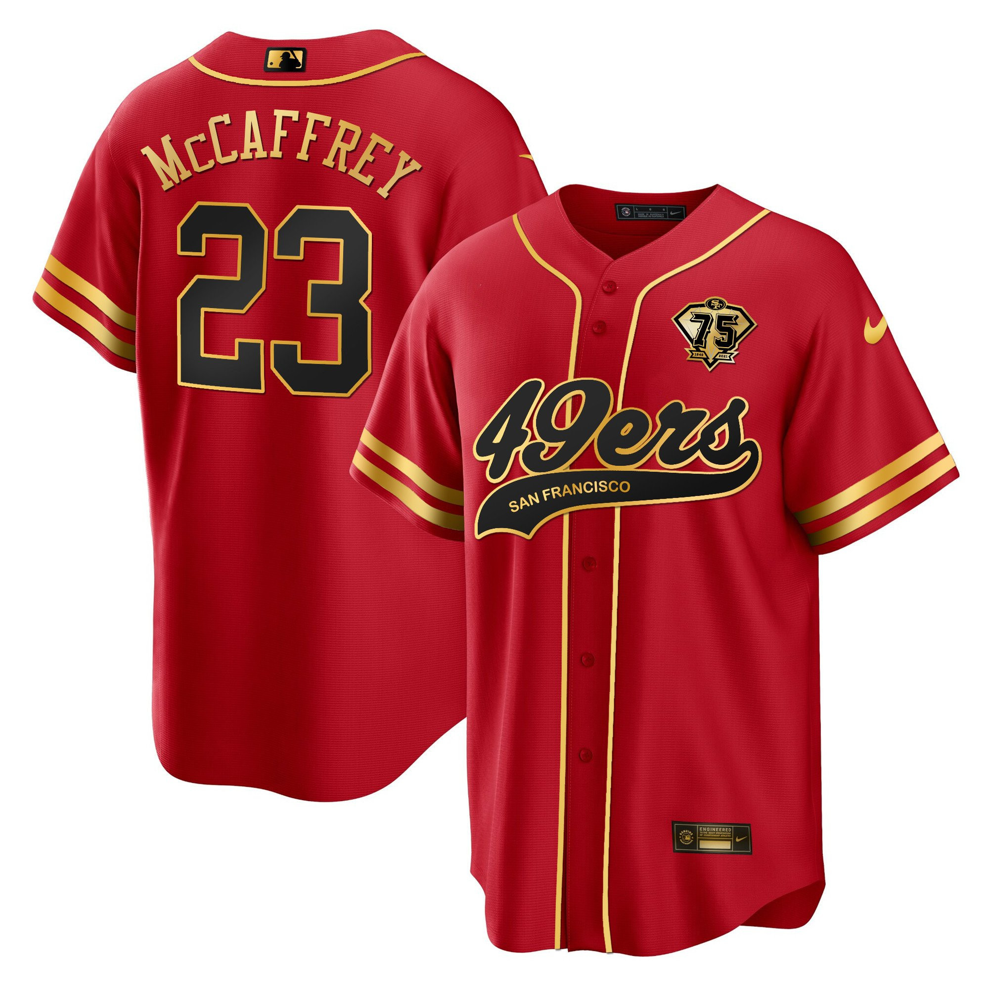 Christian McCaffrey 23 San Francisco 49ers Baseball Men Jersey - Black Red