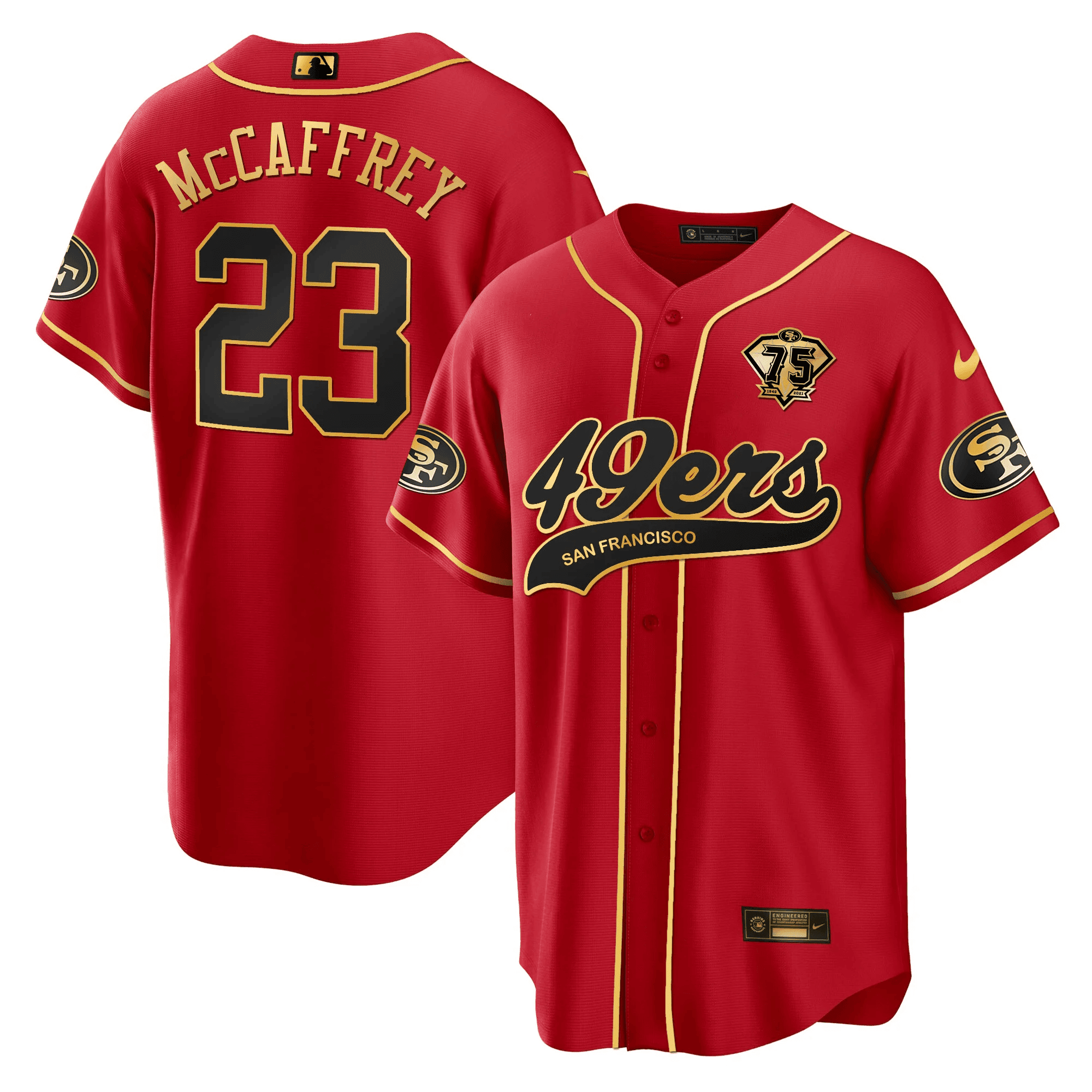 Christian McCaffrey 23 San Francisco 49ers Baseball Men Jersey - Black Red