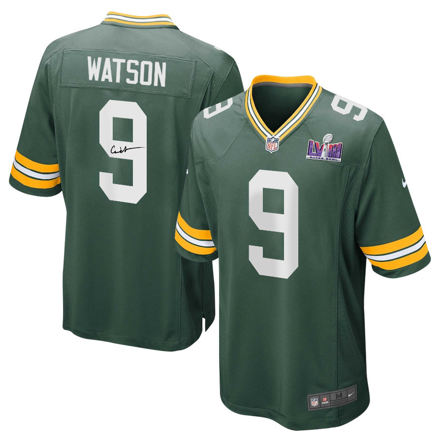 Christian Watson 9 Signed Green Bay Packers Super Bowl LVIII Game Men Jersey - Green