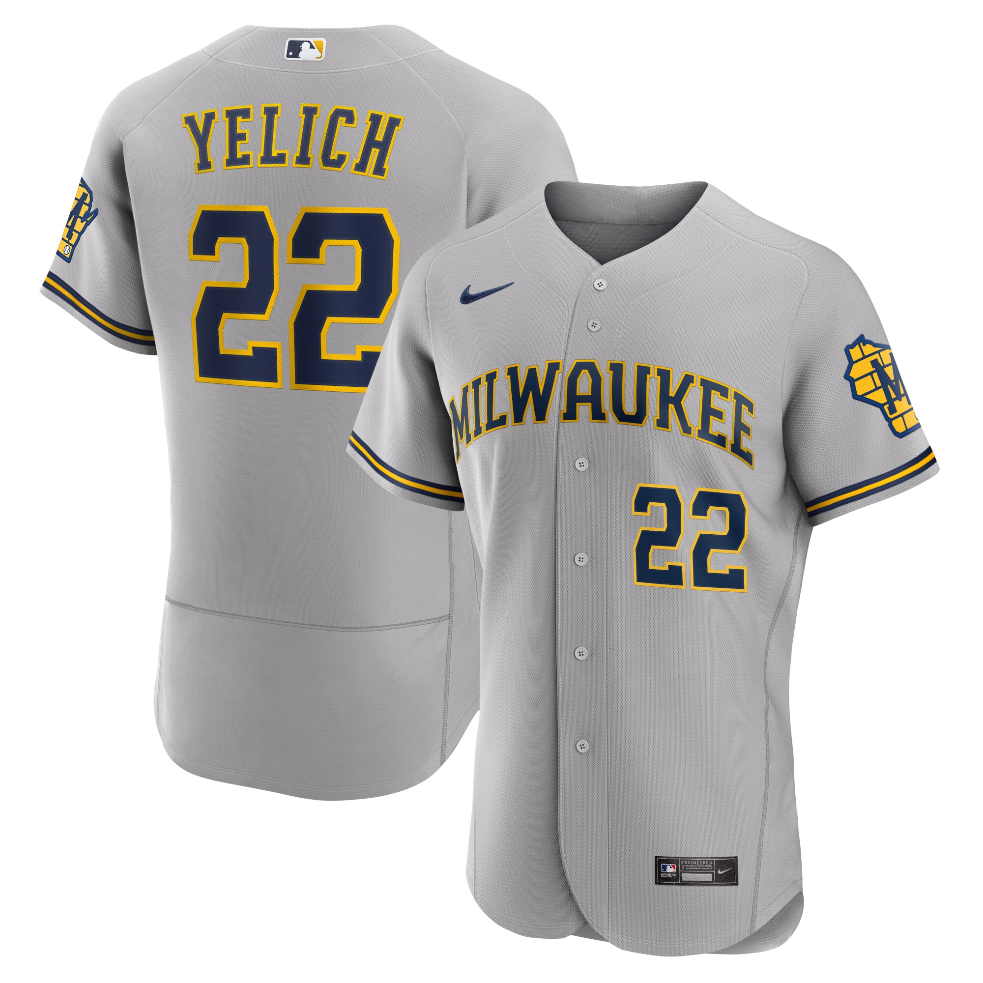 Christian Yelich Milwaukee Brewers Road Authentic Player Logo Jersey - Gray