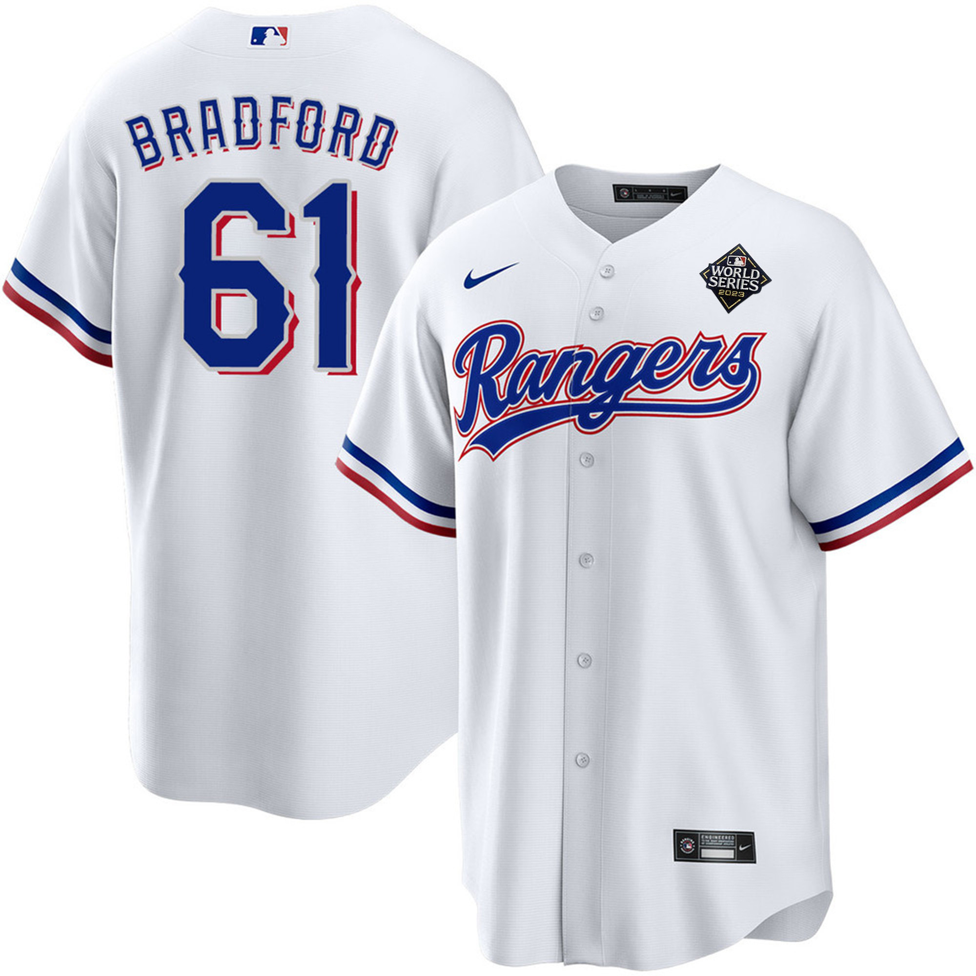 Cody Bradford 61 Texas Rangers 2023 World Series Stitched Baseball Jersey - White