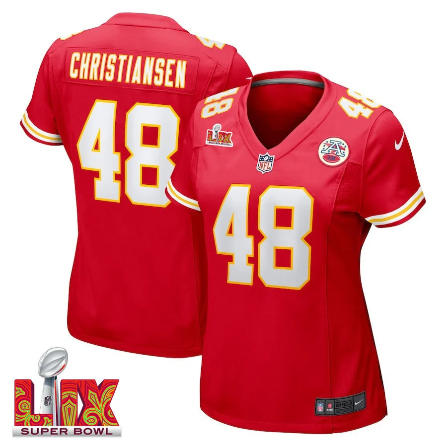 Cole Christiansen #48 Kansas City Chiefs Super Bowl LIX Women's Jersey - Red