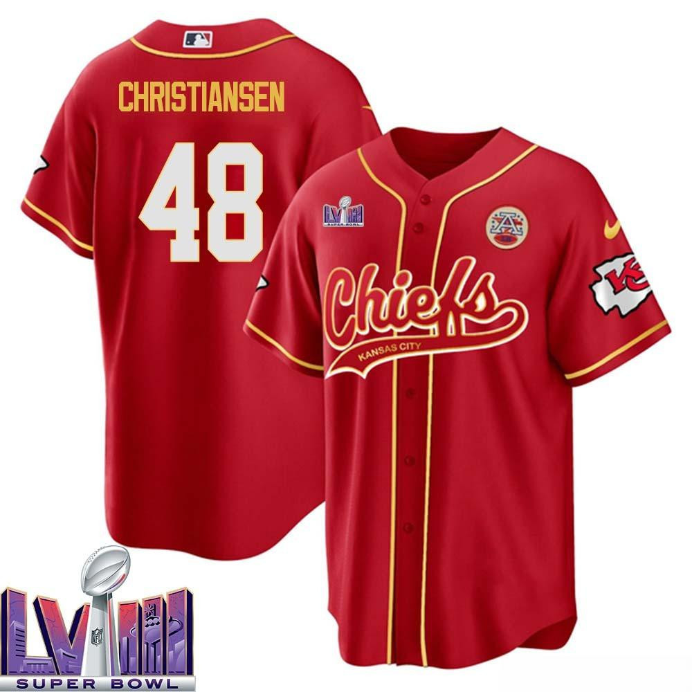 Cole Christiansen 48 Kansas City Chiefs Super Bowl LVIII Baseball Men Jersey - Red