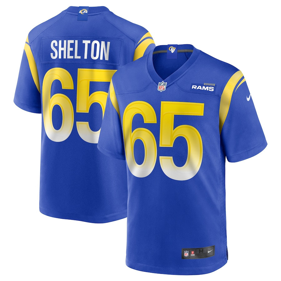 Coleman Shelton 65 Los Angeles Rams Men Game Jersey - Royal