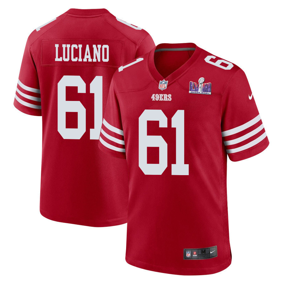 Corey Luciano 61 San Francisco 49ers Super Bowl LVIII Patch Game Men Jersey - Scarlet