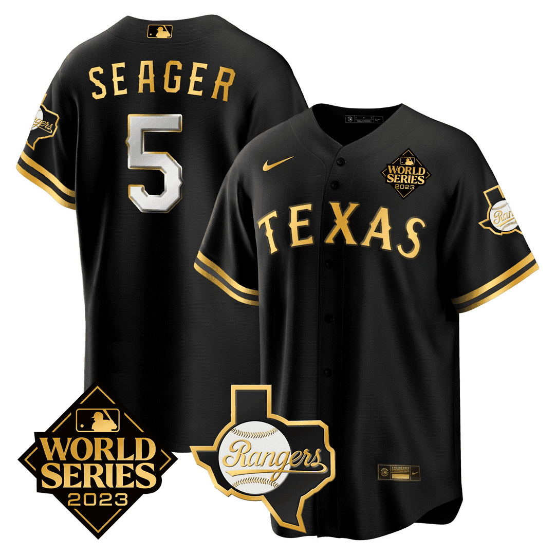 Corey Seager 5 Texas Rangers 2023 World Series & Texas State Patch Men Jersey - Black Gold