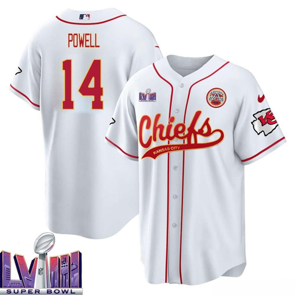 Cornell Powell 14 Kansas City Chiefs Super Bowl LVIII Baseball Men Jersey - White