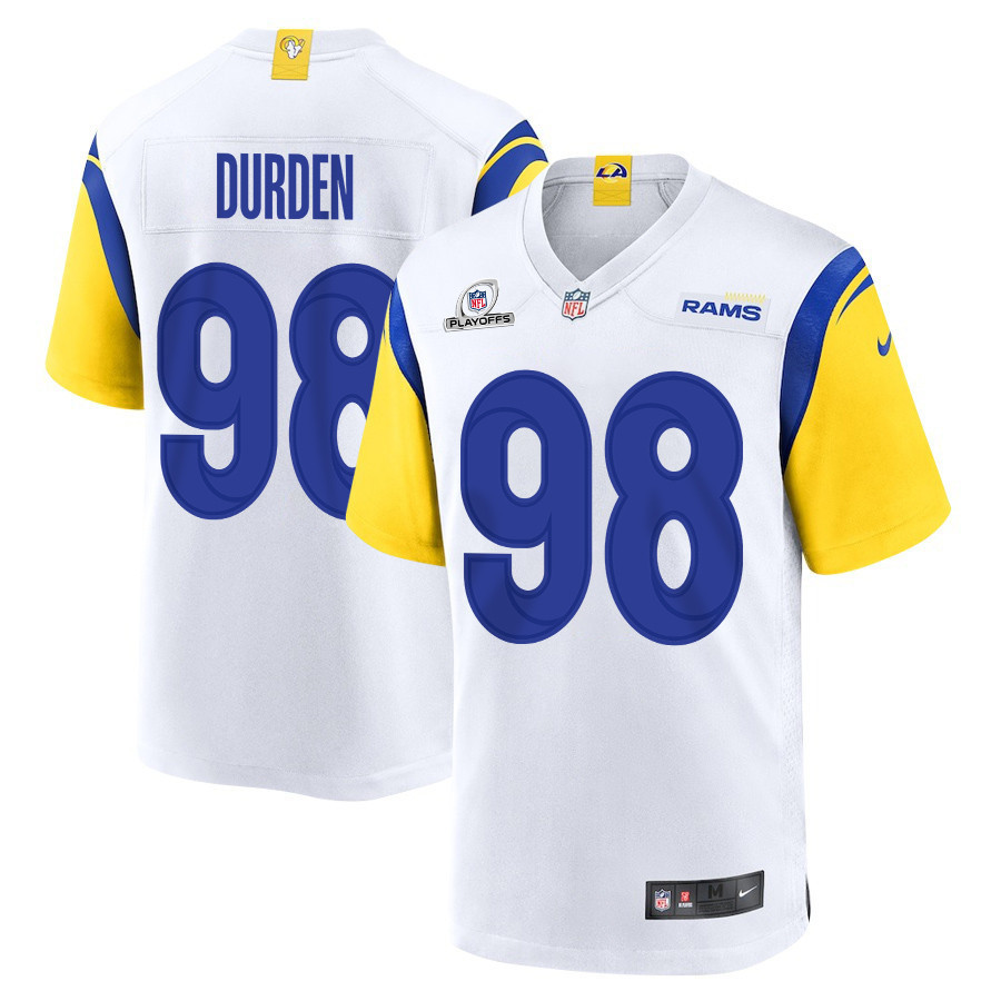 Cory Durden 98 Los Angeles Rams 2023 Playoffs Patch Game Men Jersey - White