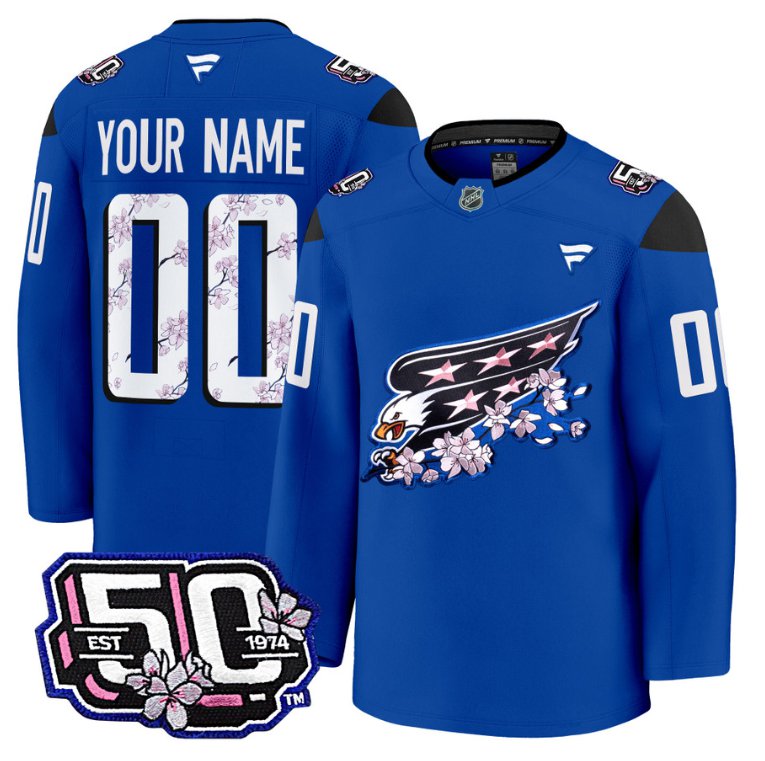 Custom Washington Capitals Jersey 50th Anniversary V2 Cherry Blossom